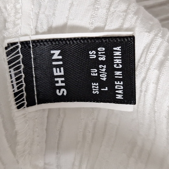 White Boho Multicolor Bohemian Hippie Crochet Square Neck Peasant Blouse Size L - Picture 12 of 13